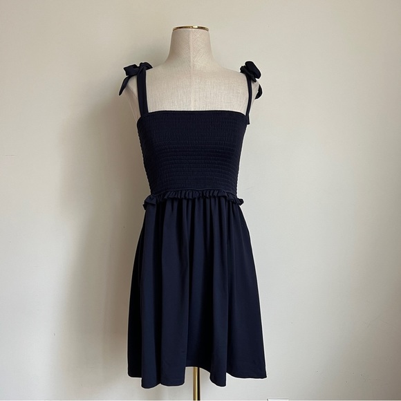 Susana Monaco Smocked Bodice Dress with Tie Straps in Midnight Size Small - Picture 2 of 7